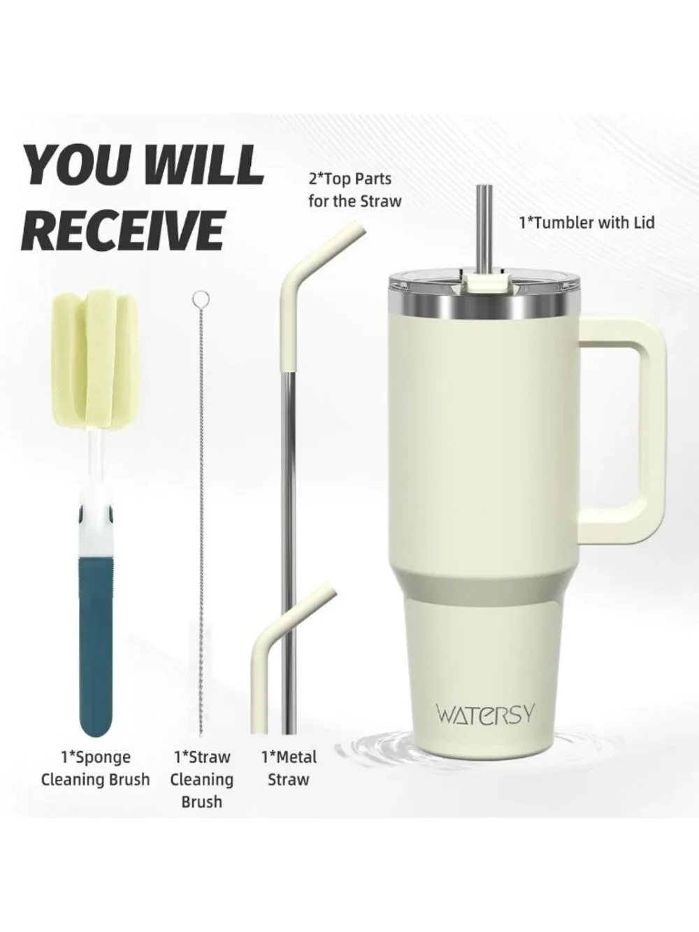 40 oz Insulated Tumbler with Handle, Lid & Straw - Double Wall Travel Mug for